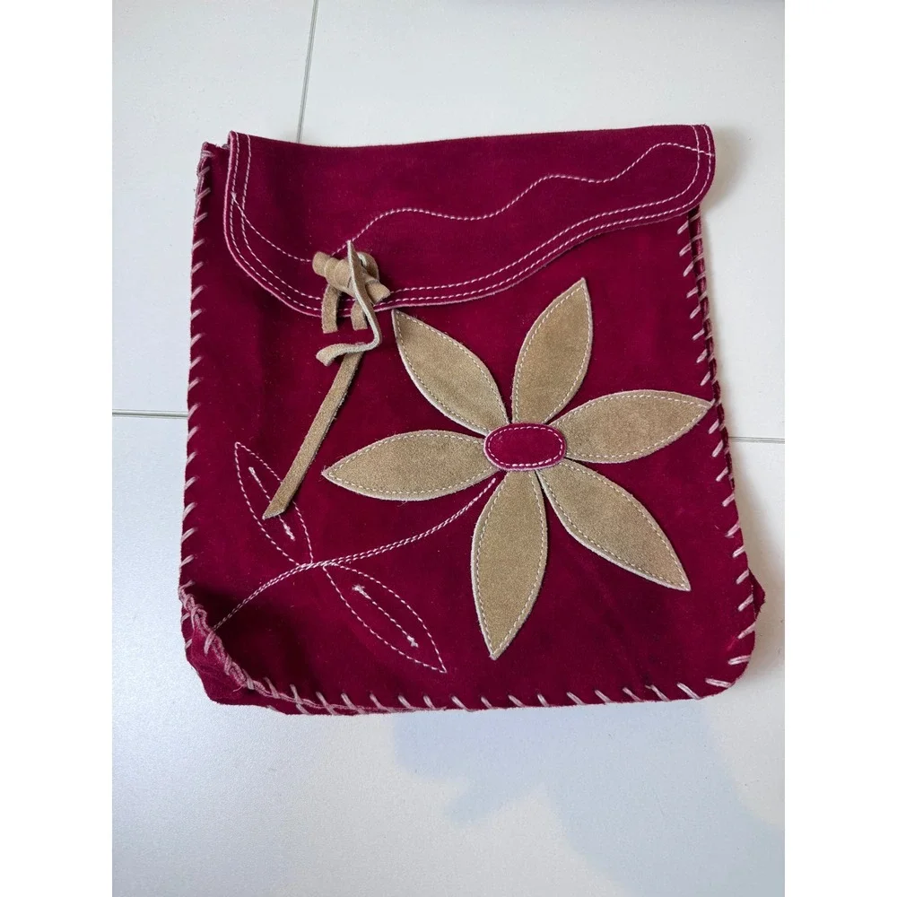 Y2K Vintage‎ Suede Crossbody Bag Women Floral Patchwork Boho Indie Cottagecore